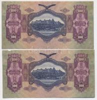 1930. 100P (8x) 4db sorszámkövető pár T:II egyik bankjegyen szakadás