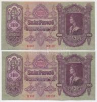 1930. 100P (2x) sorszámkövetők + 1945. 100P (2x) sorszámkövetők + 1945. 1000P (2x) sorszámkövetők, piros "MNB" bélyeggel T:II