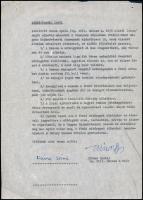 cca 1960 A Veszprém városában fölállítandó Magyar Rajzművészeti Múzeum számára készült ajándékozási levél Hincz Gyula (1904-1986) festő- grafikusművésztől, a művész és Kórusz József (1927-2010) aláírásaival