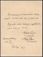 1930 A Jókai csavargőzös hajógépészének és vezetőjének kézzel írt üdvözlő levele, aláírásokkal, 20x15,5 cm