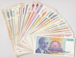 Jugoszlávia 1992-1994. vegyes bankjegy tétel (30x) T:II-III-Yugoslavia 1992-1994. mixed banknote lot (30x) C:XF-VG