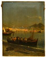 Remi jelzéssel: Kikötő halászcsónak. Olaj, vászon, lyukas, 39×31 cm