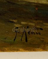 Remi jelzéssel: Kikötő halászcsónak. Olaj, vászon, lyukas, 39×31 cm