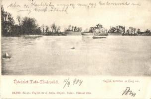 Tata-Tóváros, Nagy-tó, háttérben az Öreg vár. Engländer és Társa kiadása (EK)