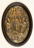 1916 IV Károly koronázási emlék, réz préselt falikép, sérült keretben, 23×16 cm