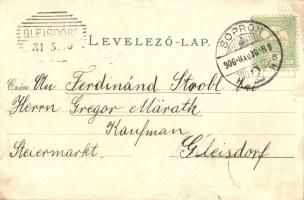 Sopron, Pannonia szálloda és Magyar Király szálloda, villamos Dürböck üzlet reklámja a házfalon (EK)