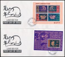 Kínai újév kisív + blokk 2 FDC-n, Chinese New Year minisheet + block on 2 FDC