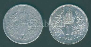 Ausztria 1893. 1Kr Ag T:3 + 1916. 1Kr Ag T:2 kis ph
