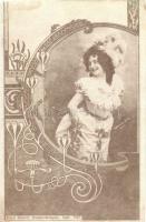 2 db régi hölgyek motívumlap: Tomcsányi Rusi színésznő, 1 szecessziós enyhén erotikus hölgy / 2 pre-1945 ladies motive cards, Hungarian actress, Art Nouveau slightly erotic lady