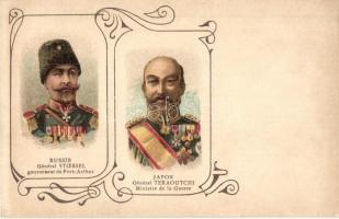 Anatoly Stoessel (Stössel), Teraoutchi - Russian and Japanese army leaders of the Russo-Japanese war. Art Nouveau litho