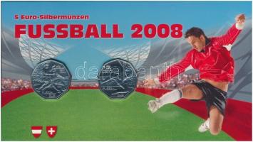 Ausztria 2008. 5E Ag Labdarúgó-Európa-bajnokság (2xklf) eredeti csomagolásban T:1 Austria 2008. 5 Euro Ag UEFA Euro 2008 (2xdiff) in original packing C:UNC