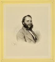 cca 1860 Josef Kriehuber (1800-1876): Azonosítatlan férfi portréja, litográfia, papír, Johann Haller Wien, paszpartuban, 27×23,5 cm