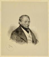 cca 1844 Josef Kriehuber (1800-1876): Azonosítatlan férfi portréja, litográfia, papír, Johann Rauh Wien, paszpartuban, 25×22,5 cm