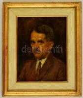 Olvashatatlan jelzéssel: Férfi portré. Olaj, karton, keretben, 28×22 cm