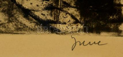 Imre István (1950-): Mátyás templom. Rézkarc, papír, jelzett, üvegezett keretben,  39×29 cm