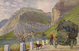 WW. I. Troops in auto at Garda lake