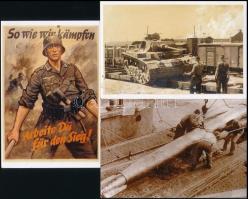 5 db II. világháborús fotó és plakát modern fotómásolata, köztük német tank, torpedó, 10x15 cm