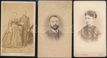 cca 1864 Egy ismeretlen magyar család vizitkártya albumából 3 db vizitkártya méretű fénykép, az egyik feliratozott, 10x6 cm