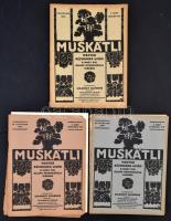 1933-1934 a Muskátli kézimunka újság három lapszáma, szabásminta mellékletekkel, sérült papírkötésben