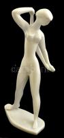 Drasche törölköző női akt, fehér mázas porcelán figura, jelzett, hibátlan, m: 19 cm
