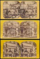 1862 Londonban megrendezett világkiállításon készült sztereó pozitív képpárok, 21 db vintage sztereo képpár, 8,5x17,5 cm