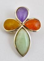 Ezüst(Ag) medál, színes ásványokkal, jelzett, 3x2 cm, bruttó: 6 g