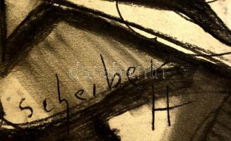 Scheiber jelzéssel: Gitározó nő. Szén, karton, 39×33 cm