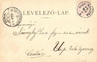 1899 Nagykanizsa, Fő tér, felső templom, vas üzlet, árusok. Mair József kiadása (EK)