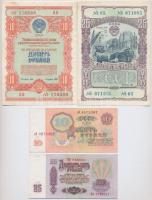 Szovjetunió / Oroszország 1949-1993. 6db-os vegyes bankjegy és sorsjegy tétel T:II-,III Soviet Union / Russia 1949-1993. 6pcs of various banknotes and lottery tickets C:VF,F