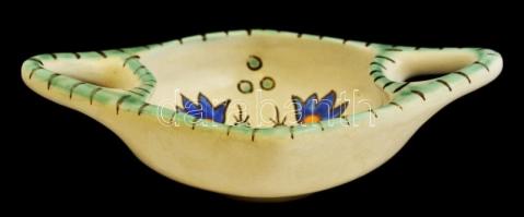 Iparművészi Vállalatos Gorka füles tálka, mázas kerámia, jelzett, hibátlan, 17×12 cm