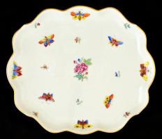 Herendi speciális mintájú porcelán tál, kézzel festett, jelzett (koronás, 1940), kis kopásnyomokkal, 28x24 cm