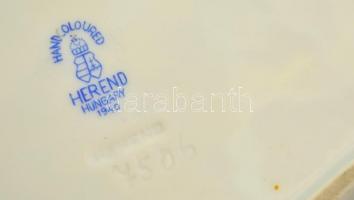 Herendi speciális mintájú porcelán tál, kézzel festett, jelzett (koronás, 1940), kis kopásnyomokkal,...