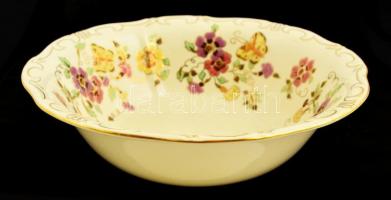 Zsolnay pillangó mintás salátás tál, kézzel festett, jelzett, hibátlan, d:25 cm, m:7 cm