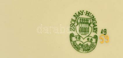 Zsolnay pillangó mintás salátás tál, kézzel festett, jelzett, hibátlan, d:25 cm, m:7 cm