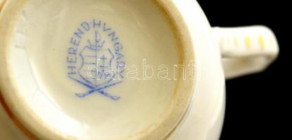 Herendi harang virág mintás mokkás csésze és alj, kézzel festett, jelzett, kopott aranyozás