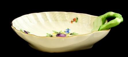 Herendi kagylós füles tálka, kézzel festett, jelzett (koronás), hibátlan, 16×12 cm
