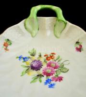 Herendi kagylós füles tálka, kézzel festett, jelzett (koronás), hibátlan, 16×12 cm