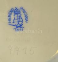 Herendi kagylós füles tálka, kézzel festett, jelzett (koronás), hibátlan, 16×12 cm