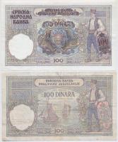 Jugoszlávia 1929. 100D + Szerbia / Német megszállás 1941. 100D jugoszláv bankjegyre nyomva T:III,III...