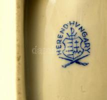 Herendi Viktória mintás leveles tálka, kézzel festett, jelzett, kopásnyomokkal, 15,5×8×4 cm