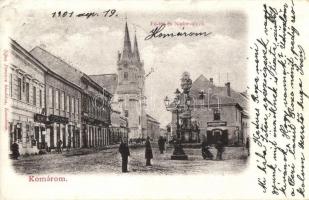 Komárom, Komárno; Fő tér és Nádor utca, Mészáros András és Fektor György üzletei. Sipos Ferenc kiadása / main square, street view, shops (EK)