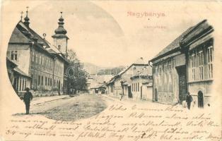 Nagybánya, Baia Mare; Vár utca, templom. Molnár Mihály kiadása / street view, church (ázott sarok / wet corner)