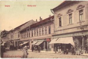 Lugos, Lugoj; Király utca, Kohn Adolf és Fiai, Schönborn üzletei. Sziklai Lajos kiadása / street view, shops