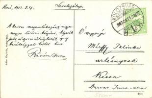 Magyarigen, Ighiu; Református templom, utcakép, üzletek, gyógyszertár. Adler fényirda / church, shop...