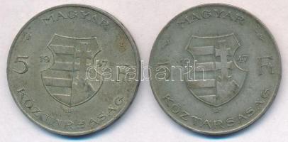 1947. 5Ft Ag "Kossuth" (2x) T:2- patina