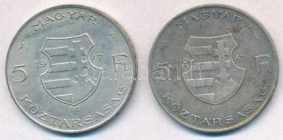 1947. 5Ft Ag "Kossuth" (2x) T:2- patina