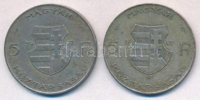 1947. 5Ft Ag "Kossuth" (2x) T:2- patina