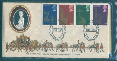 Nagy-Britannia 1978. "Erzsébet-25. koronzásási évforduló" Ag emlékérem érmés borítékon, eredeti díszcsomagolásban, tanúsítvánnyal T:PP