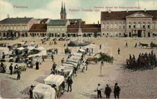 Pancsova, Pancevo; Ferenc József tér, piaci árusok, üzletek, sörcsarnok. Kohn Samu kiadása / square, market vendors, shops, beer hall, inn (EK)