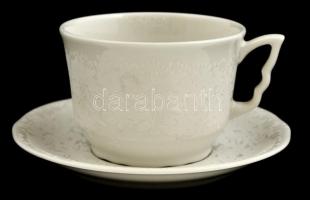 Zsolnay fehér virágmintás porcelán teás csésze + alj, 2x6 db, matricás, jelzett, hibátlan